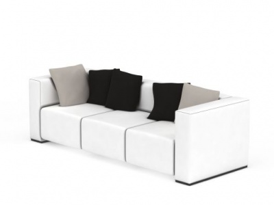 3d现代纯白布艺三人沙发免费模型