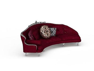 3d枚红色贵妃榻式长沙发免费模型