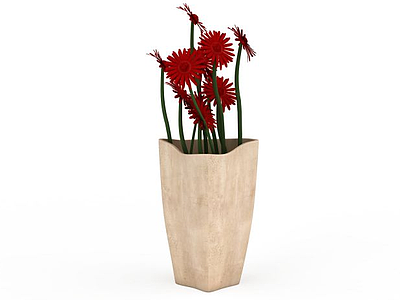 3d红色花朵盆栽免费模型
