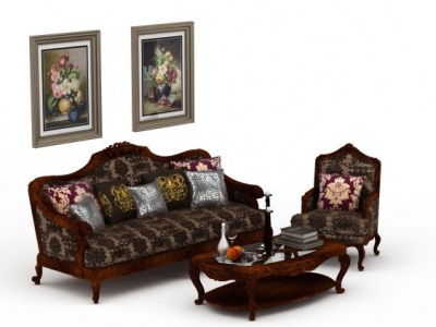 3d欧式贵族布艺沙发茶几组合模型