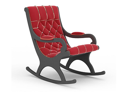 3d美式软包红色摇椅模型