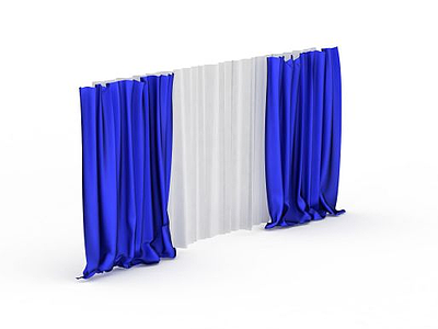 蓝色窗帘模型3d模型