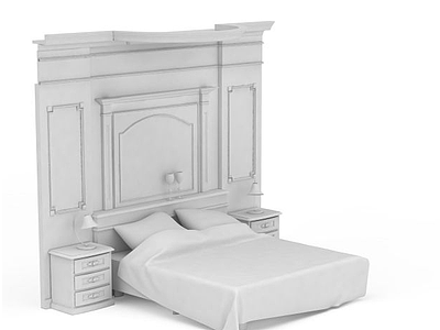 3d卧室背景墙双人床免费模型