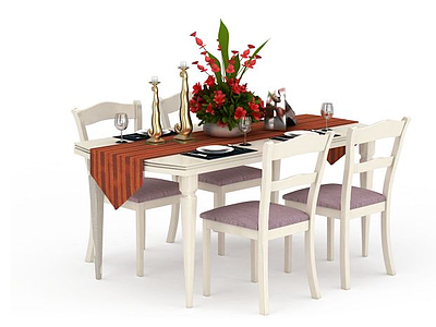 米色桌椅套装模型3d模型