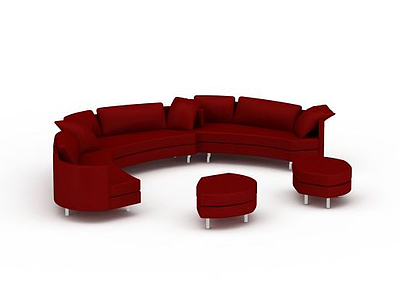 红色半圆形沙发模型3d模型