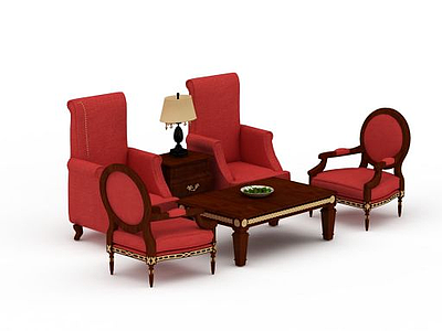 3d砖红色沙发茶几组合模型
