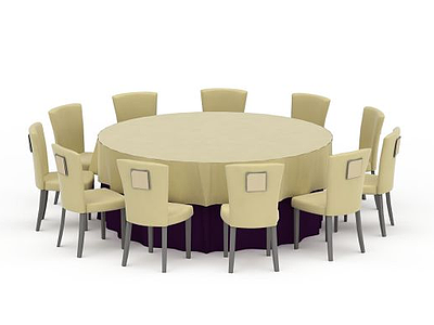 3d多人圆形餐桌椅模型