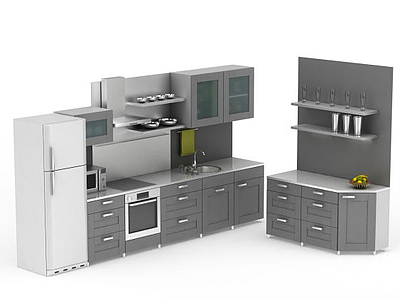 3d厨房整体橱柜模型