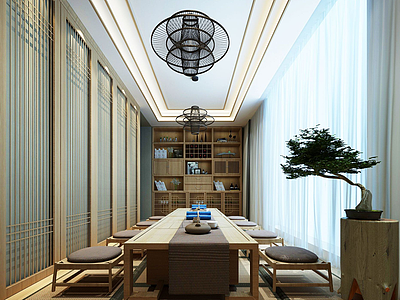 3d新中式,风格茶室模型