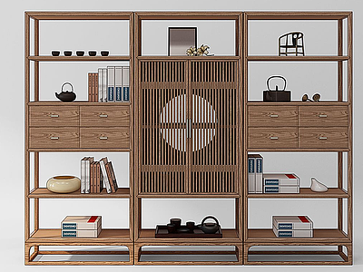 3d阅界新中式装饰柜书柜模型