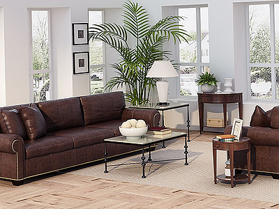 3d美式客厅美式沙发茶几模型