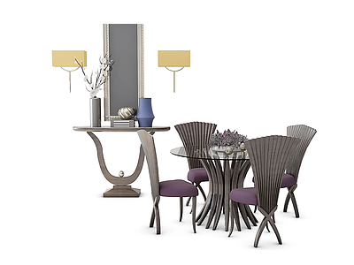欧式餐桌椅装饰柜3d模型