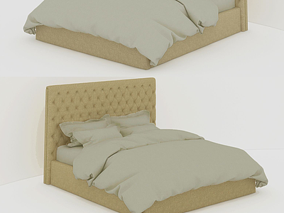 3d美式简约泡泡床头板双人床模型