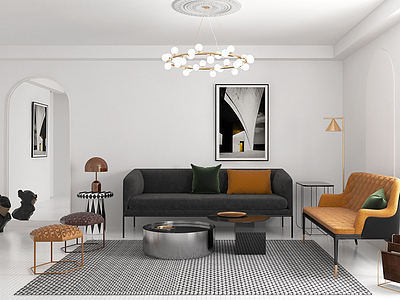 现代轻奢客厅沙发茶几3d模型