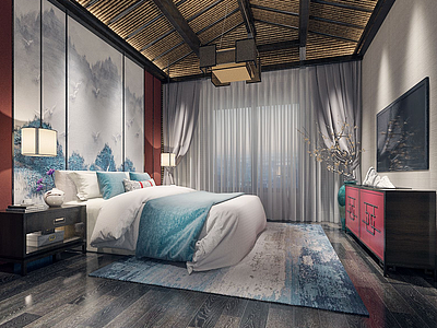 3d东南亚风格卧室模型