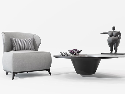 3d现代单人沙发茶几模型