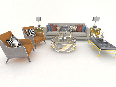 新中式沙发茶几模型3d模型