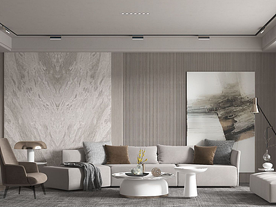 现代客厅沙发茶几组合模型