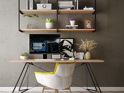 3d家具饰品组合办公桌模型