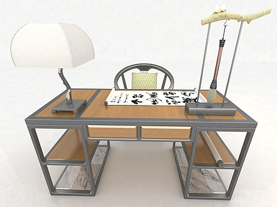 中式办公桌椅模型3d模型