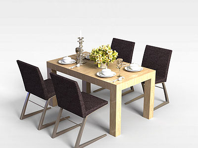 3d餐厅桌椅套装模型