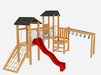 3d儿童木制滑梯模型