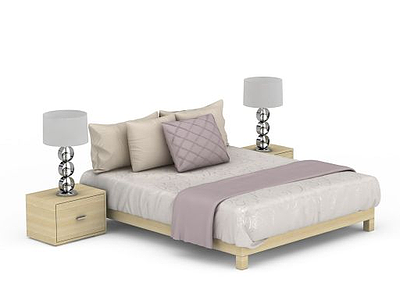 3d木质卧室床具免费模型