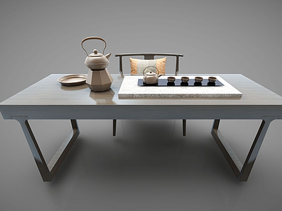 3d新中式茶桌椅茶具模型
