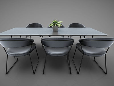 3d现在代多人餐桌椅模型