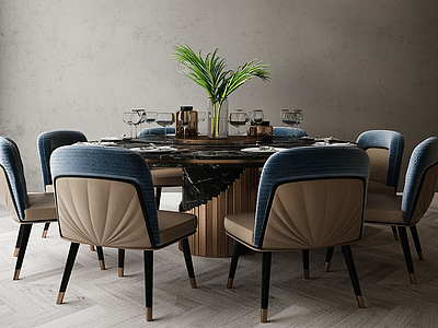 3d现代家居组合餐桌椅模型