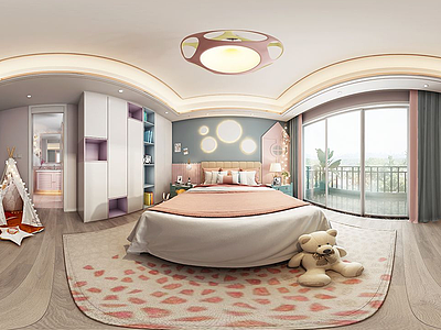 北欧卧室女孩房全景模型3d模型