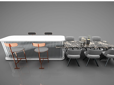 3d家用吧台餐厅模型