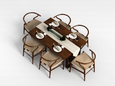 简约木质餐桌模型3d模型