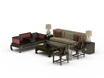 客厅实木沙发茶几模型3d模型