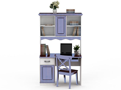 3d书房木质书柜模型