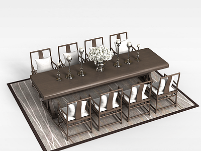 3d中式实木餐桌模型