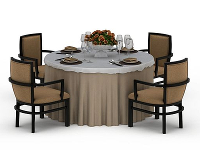 3d圆形中式餐桌椅模型