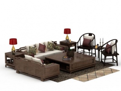 3d实木沙发茶几组合免费模型