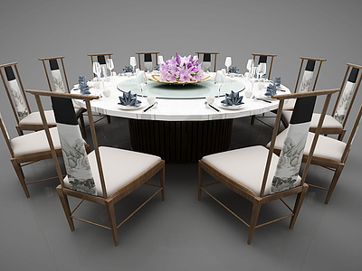新中式圆形餐桌椅模型3d模型