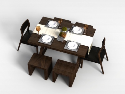 简约实木餐桌模型3d模型