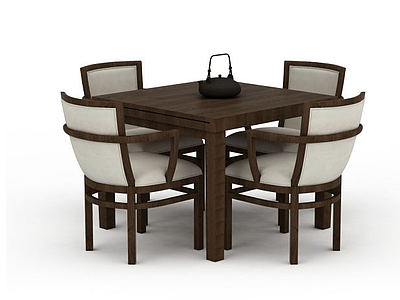 3d方形实木餐桌椅模型