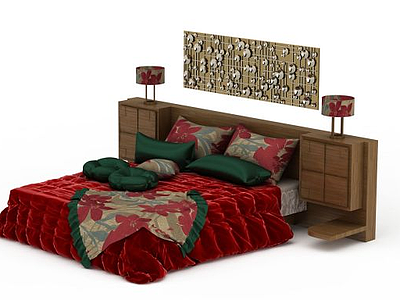 3d实木卧室床免费模型