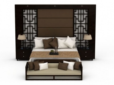 3d中式卧室床具模型