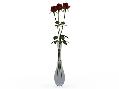 3d玫瑰花瓶装饰品免费模型