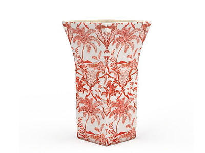 3d红色瓷花瓶免费模型