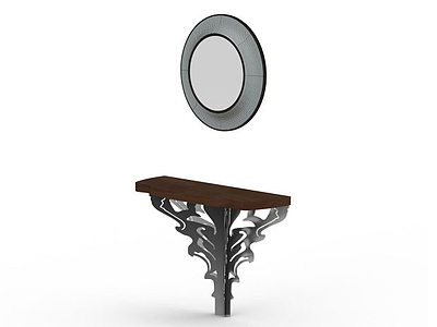 3d欧式雕花边桌装饰镜组合模型