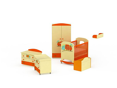 3d婴儿房实木家具组合免费模型
