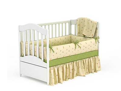 3d白色实木带围栏婴儿床免费模型