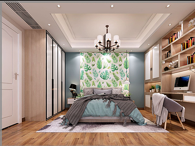 全景中式卧室3d模型