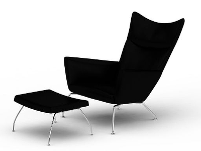 高档黑色皮质休闲椅脚凳套装模型3d模型